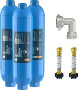 RV/Camper Water Filter, Inline Water Filter Effectively Reduces Bad Taste, Odors, Chlorine and Sediment for RVs and Marines, 3 Pack Filter with 2 Flexible Hose Protector