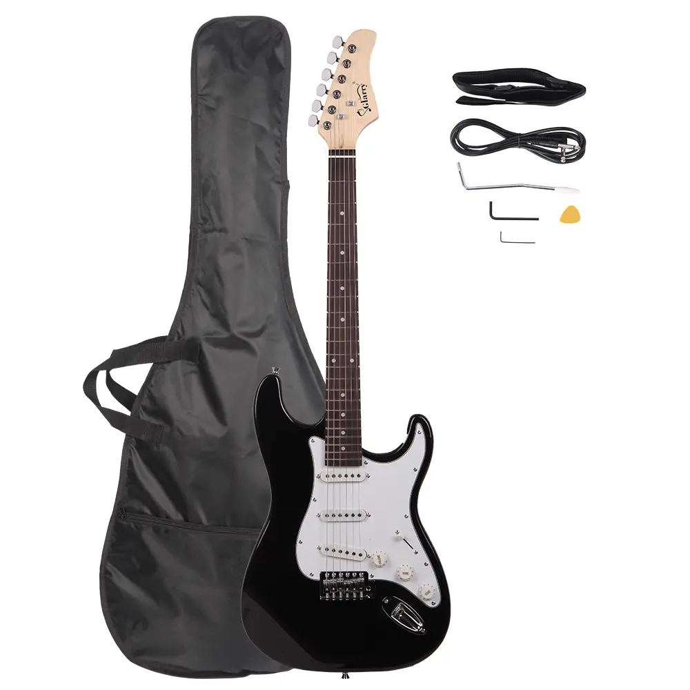 Rosewood Electric Guitar - Black & White, 22-Fret Rosewood Fingerboard, Lightweight Basswood Body, Beginner Guitar Set with Bag, Strap, Tools and Accessories, Guitars