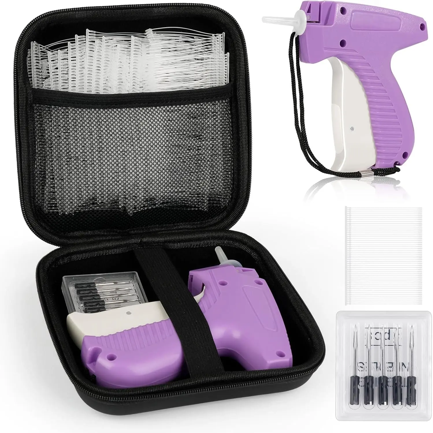 Price Tagging Guns for Clothes, Retail Price Tag Attacher Guns for Clothing (Not Stitch Gun), Includes 5 Needles, 2000 Barbs Fasteners, 1 Hard EVA Bag(Purple)