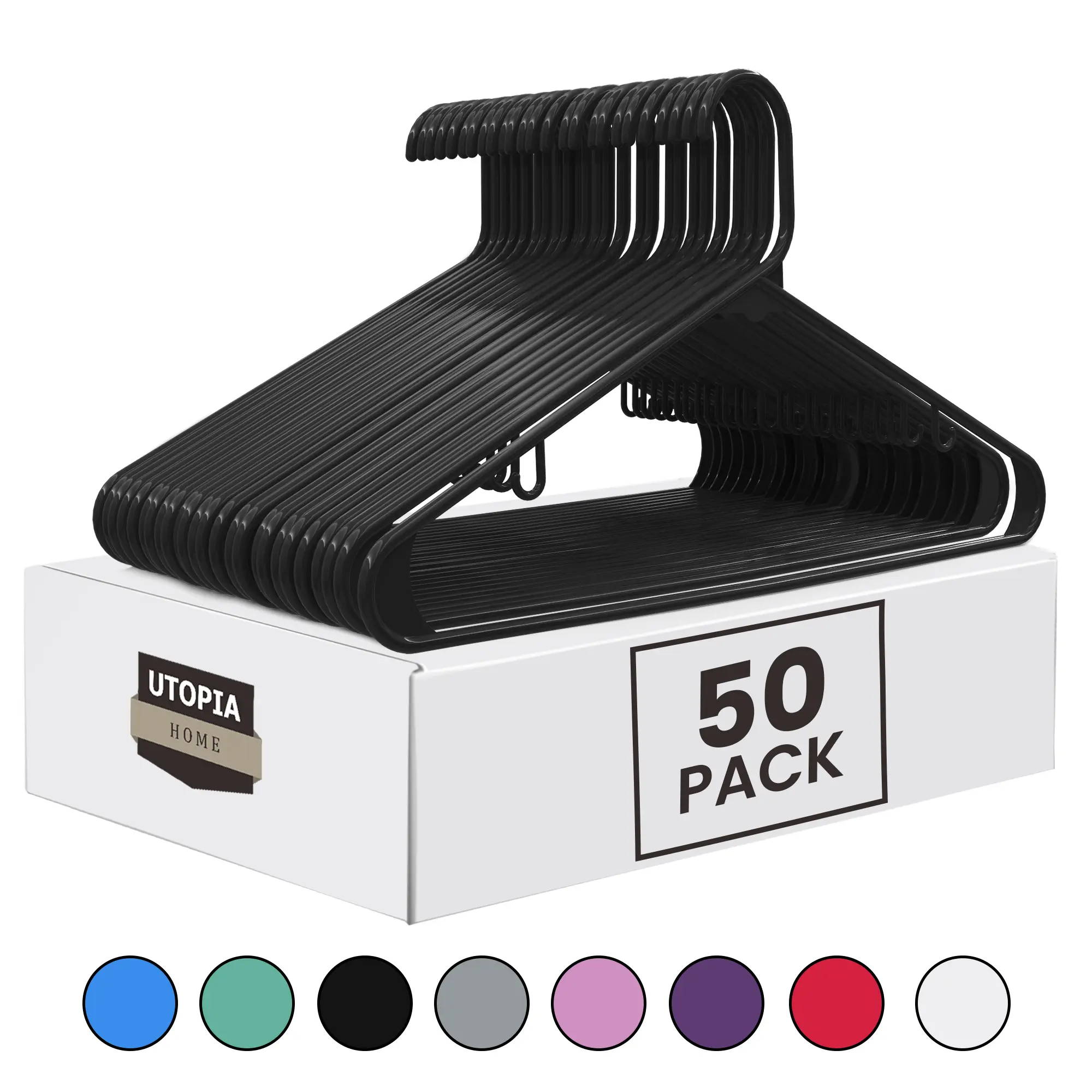 Utopia Home 50-Pack Black Durable Plastic Hangers with Hooks - Garment Organizer for Hanging Space-Saving Home Closet Organization