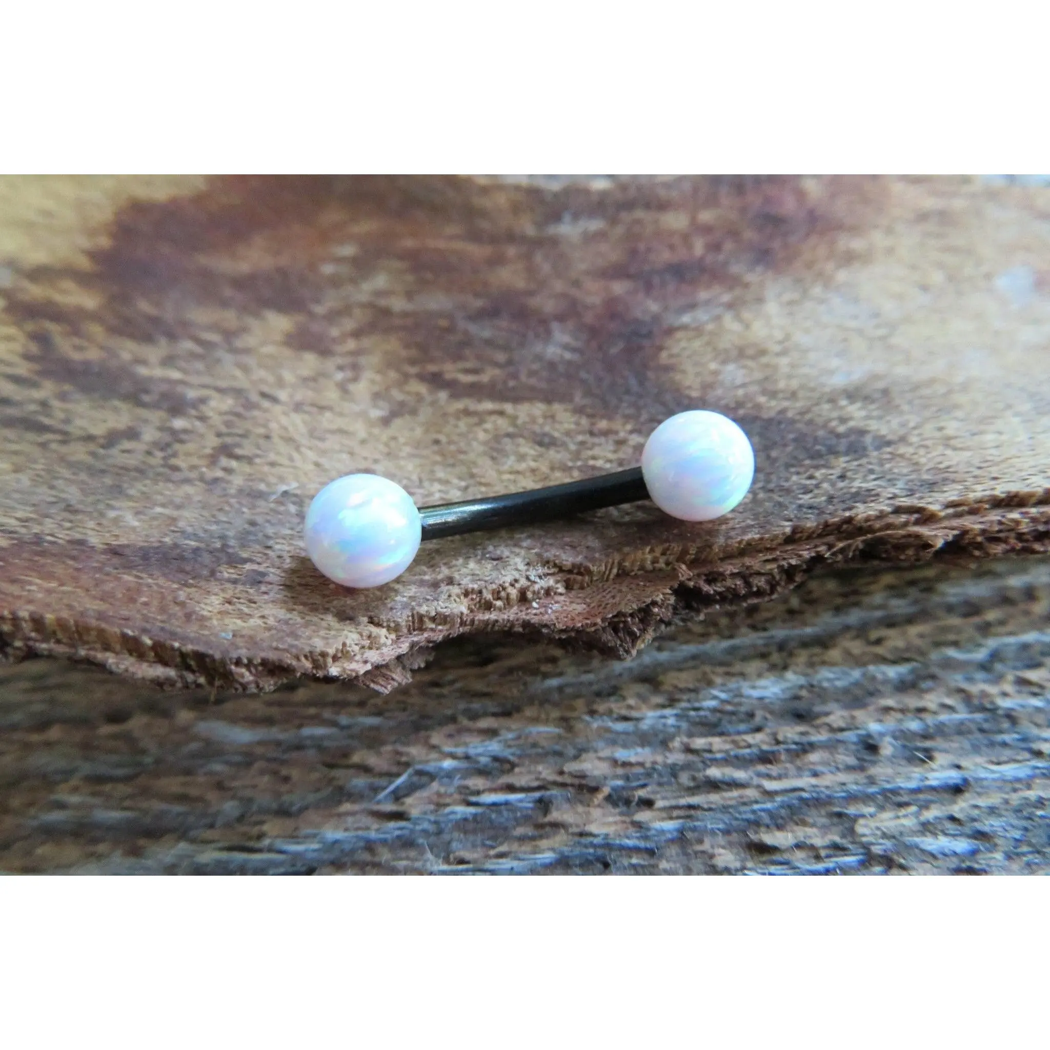 Black Ion Plated White Opal Belly Ring Christina VCH Surgical Steel 14G (1.6mm) Piercing