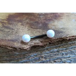 Black Ion Plated White Opal Belly Ring Christina VCH Surgical Steel 14G (1.6mm) Piercing