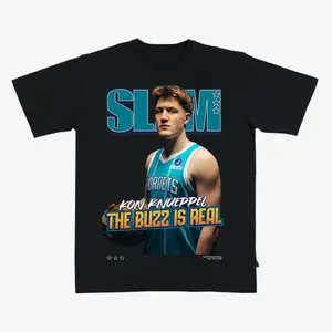 Kon Knueppel Charlotte "THE BUZZ IS REAL" SLAM T-Shirt – Black Streetwear Tee Featuring Hornets Star Design, Perfect for Charlotte Basketball