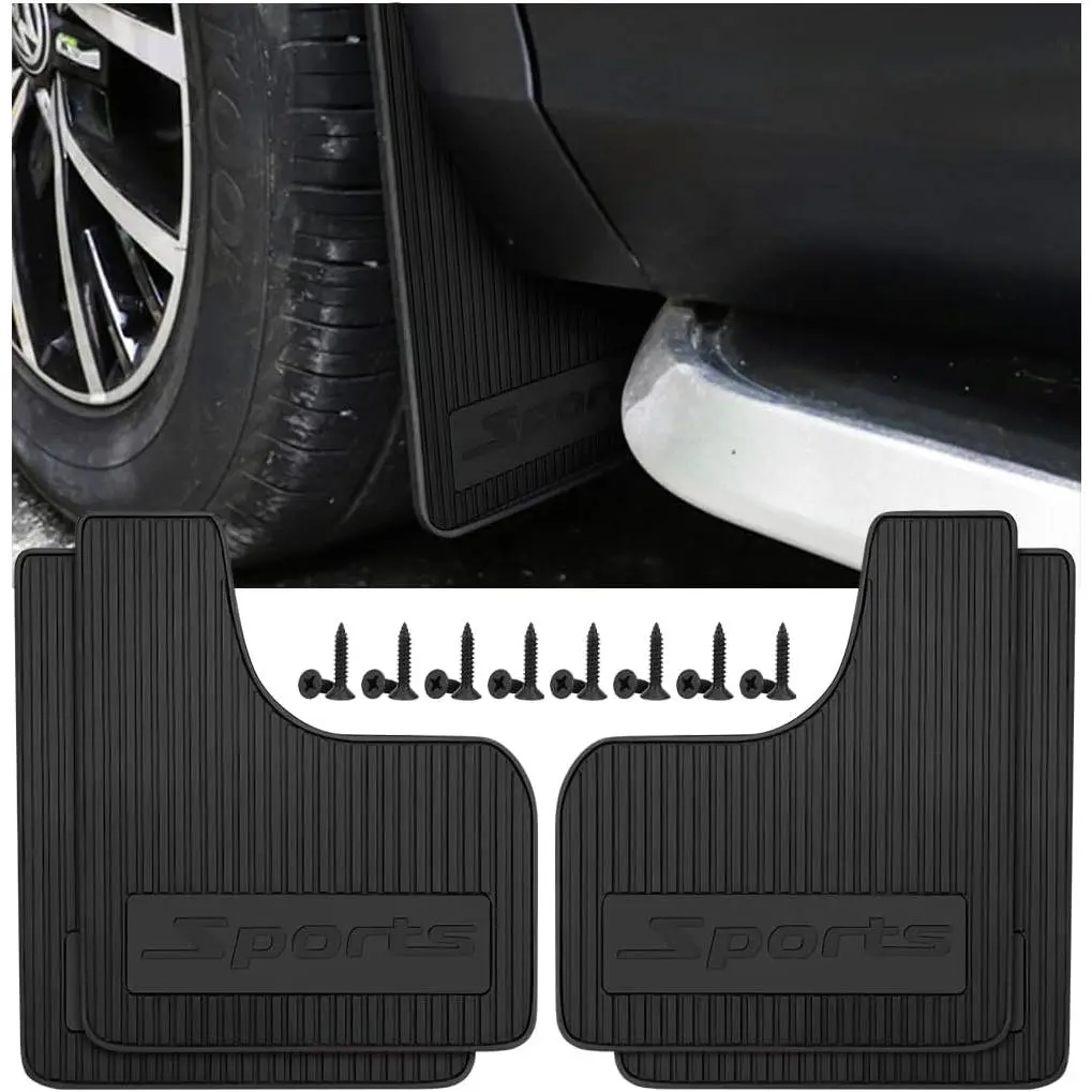 4PCS Soft Flexible Rubber Car Mud Flaps, 9.06 x 10.63 Inches Vehicle Mudguard Splash Guards with 12pcs Screws, 1pc Hole Puncher, 1pc Screwdriver Hardware Tool, Auto Exterior Protection Accessories for Most Sports Sedans' Front & Rear, Blocks Sand And Ston
