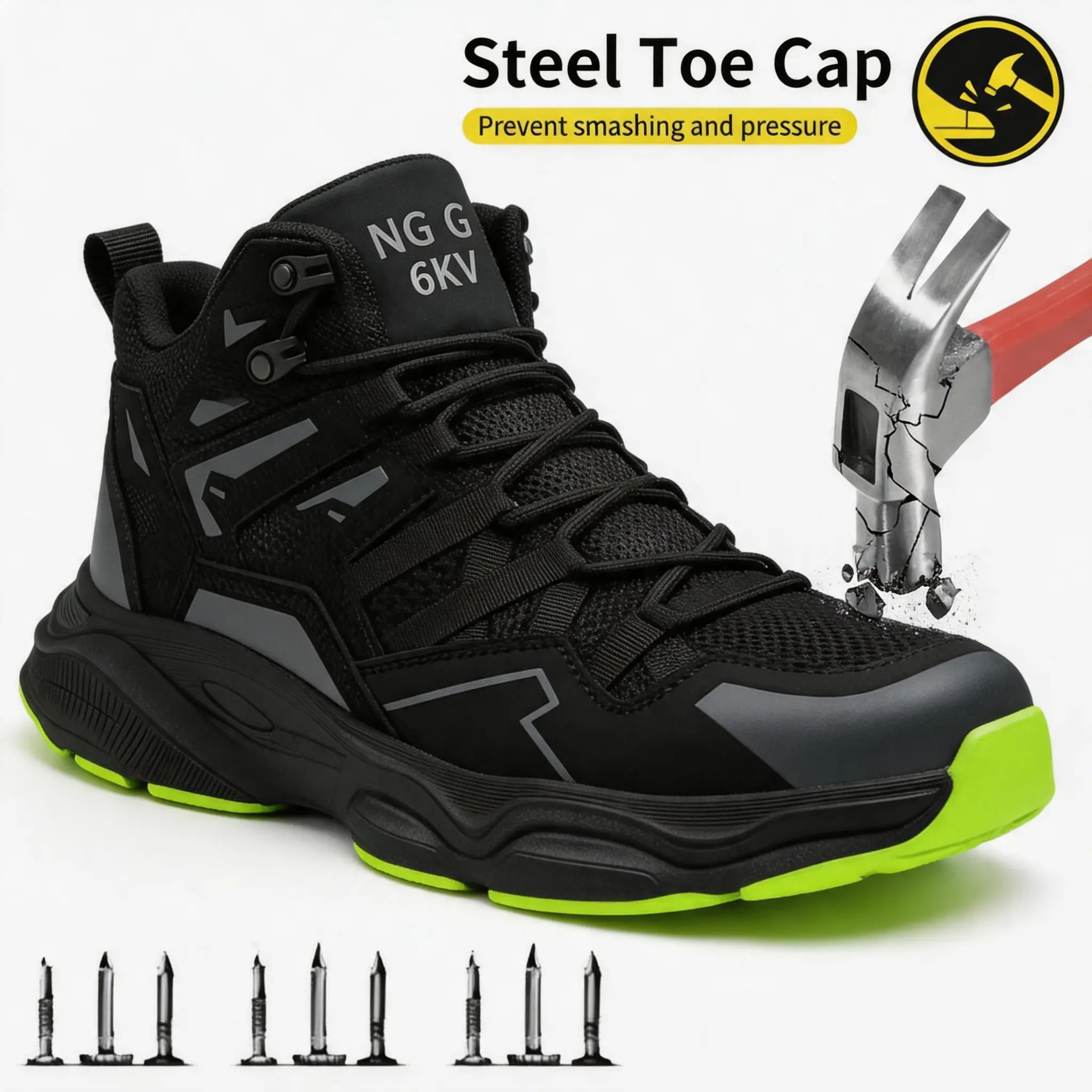 Men's Steel Toe Work Boots - Lightweight Breathable Mesh Safety Shoes with Fabric Cloth Upper, Puncture-Resistant, MD Sole, Round Toe, Closed Laced Athletic Footwear for Outdoor Workers, Boot, Minimalist