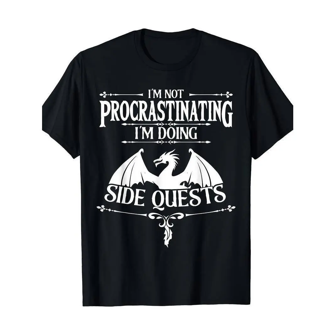 Men's Side Quests Gamer Graphic Tee, Soft Vintage 100% Cotton Tops, Lightweight Breathable Crew Neck for Plus Size
