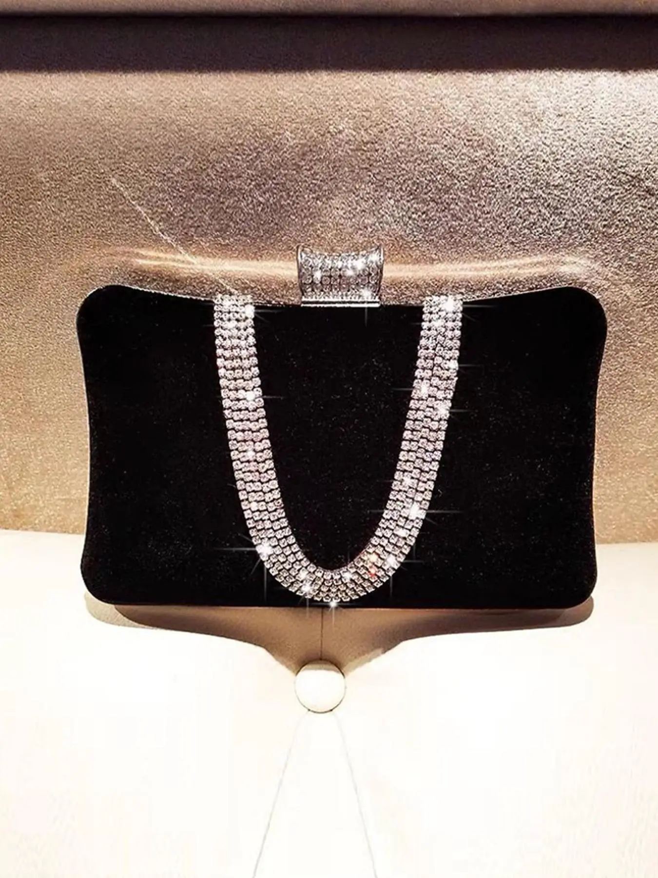 Elegant Solid Color Rhinestone Decor Glittery Bling Flap Clutch with Chain Strap, Women's Evening Bag for Party Wedding, All-match Commuter Bag, Commuter Purse, Fashion Luxe Clutch