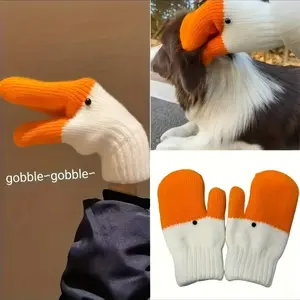 Warm Fleece-Lined Goose-Shaped Fingerless Gloves, Winter Women's Hand Warmers, Outdoor Comfortable Design, Durable Fabric, Seasonal Accessories, Insulation, Unique