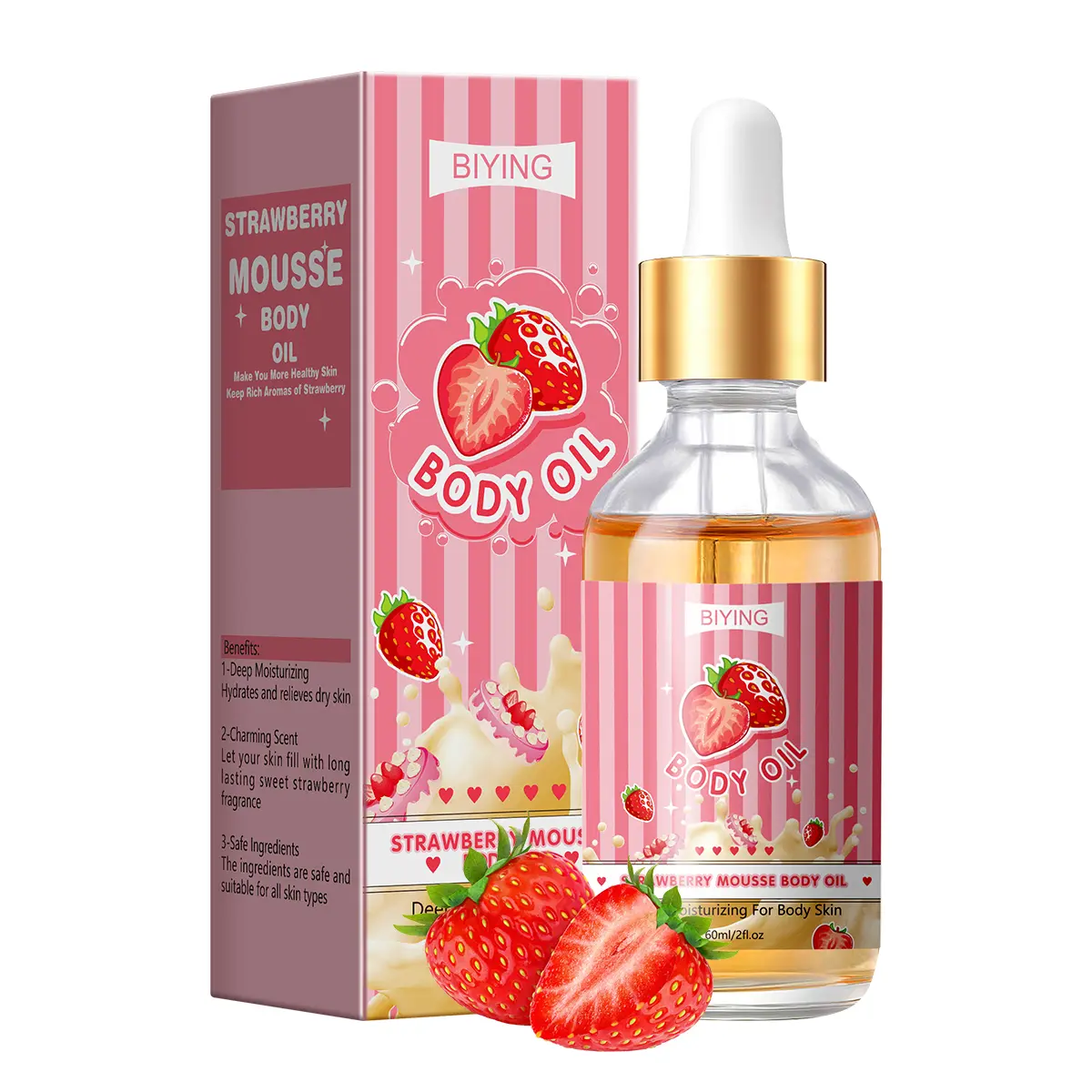 MOOYAM Strawberry Jam Aroma Body Oil (2oz/60ml) - Unisex Body Care Liquid Moisturizer & Massage Oil with Glycerin, Vitamin C, Lavender, Chamomile, for All Skin Types, Nourishing for Soft Skin, Moisture, Scented, Hydrating, Single Item, All Skins