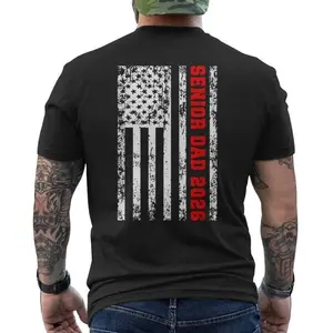 [Ssummer outfits]Dad Senior 2026 Proud Dad Of A Class Of 2026 Graduate Flag Men's T-shirt Back Print