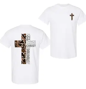 hristian T-Shirt – Camo Cross Design with Philippians 4:13 Bible Verse, Faith-Based Graphic Tee for Men & Women, Inspirational Religious Shirt, Perfect for Faithful Believers, Outdoorsmen, and Church Wear, Comfortable Cotton Top