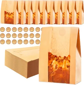 60Pcs Paper Bread Bags for Homemade Bread, Sourdough Bags with Window, 13.7 X 8.3 X 3.5 Inch Large Brown Kraft Bakery Bag for Storing Loaves & Snacks, Includes 70 Sealing Stickers Homrelaxy