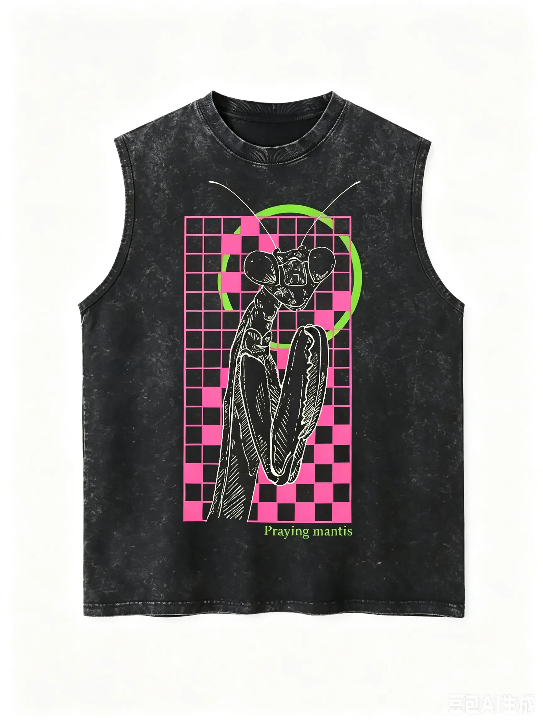 Praying Mantis Alt Fashion Tank Top, Vintage Washed Heavyweight Stone Wash Oversized Vest, Grunge Bugcore Streetwear Top, Gift For Insect Lovers