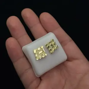 14K Gold Plated Square Nugget Earrings Elegant Waterproof Durable Jewelry