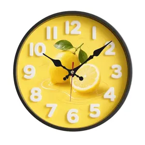 [Vintage Wall Clock] 10-Inch Vintage Silent Wall Clock |   Quartz Movement, Bright Yellow with Green Leaves & Water Droplets - Perfect for Home Decor, Kitchen, Living Room, or Gift (AA Battery Not Inclu