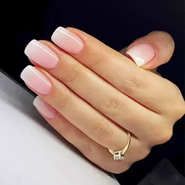 [High Quality]Ombre Glossy Press On Nails Medium Length Square Acrylic Fake Nails, Ombre Pink