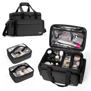 BAFASO Heavy Duty Nylon Large Multi-Purpose Makeup Bag - Adjustable Strap, 2 Removable Pouches, Detachable Dividers, Customizable Layout, Mesh Zip Pocket, for Organizing Makeup Products & Hair Supplies (Patent Pending)