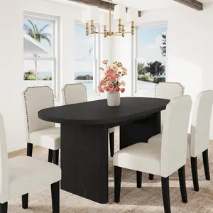 Garvee Oval Dining Table for 6-8 People, Large Kitchen Table with Thick Sturdy Wooden Base, Farmhouse Style for Dining Room, Kitchen, Living Room, or Office, 63" Long, Black Finish