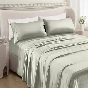 Mocassi 4-Piece Silky Satin Hotel Premier Sheet Set with Cooling Touch, Bright Shades