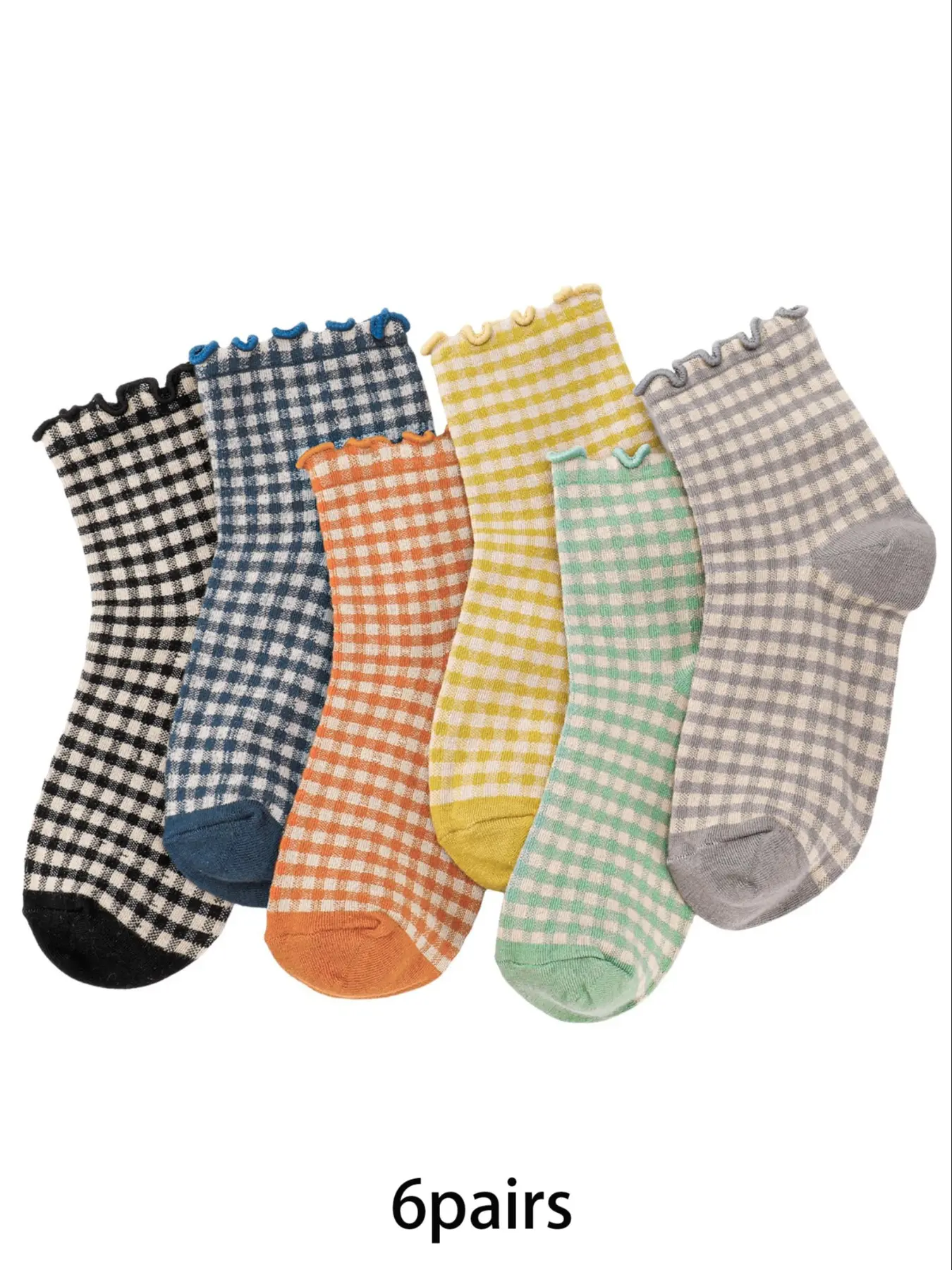 6 pairs of retro plaid mid tube socks with cute colorful plaid lace Fitted socks suitable for women's daily sports and leisure Womenswear socks Casual daily socks
