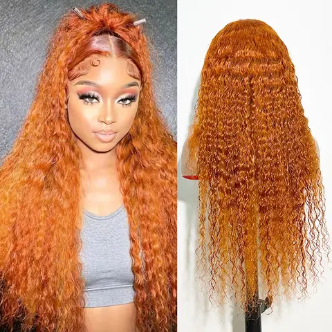 Nervoss Human Hair 13x6 HD Lace Front Wig, 30-Inch 350 Orange Ginger 180% Density Deep Wave Curly Wig for Women, Summervibes Hairpiece,wigs