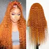 Nervoss Human Hair 13x6 HD Lace Front Wig, 30-Inch 350 Orange Ginger 180% Density Deep Wave Curly Wig for Women, Summervibes Hairpiece,wigs