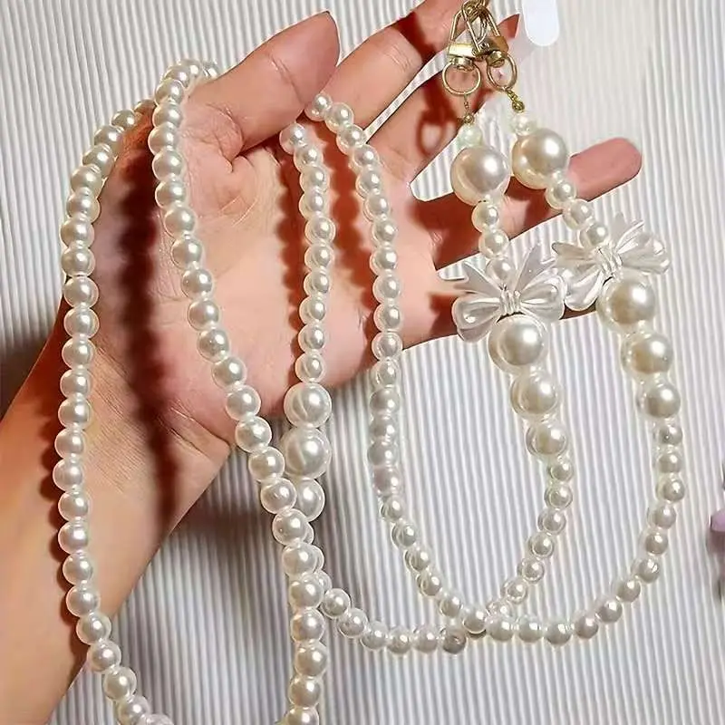 Long Faux Pearl Phone Strap, Butterfly Design, Crossbody Bag Shoulder Strap, Neck Strap, Handbag Accessory, Multi-Functional Luggage Tag, Cell Phone Charm, Phone Decor, Phone Chain, Cell Phone Lanyard, Phone Accessories