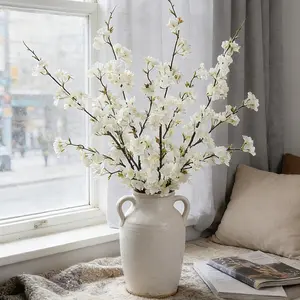 3pcs Artificial Cherry Blossom Flowers, Realistic Fake Long Stems Artificial Cherry Blossom Branches for Floor Table Home Wedding Decoration
