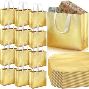 64 count   Grocery Bags 12.7 x 11.1 x 4.7 Inch Large Present  Bags Shopping Tote with Handle for Wedding Birthday Party
