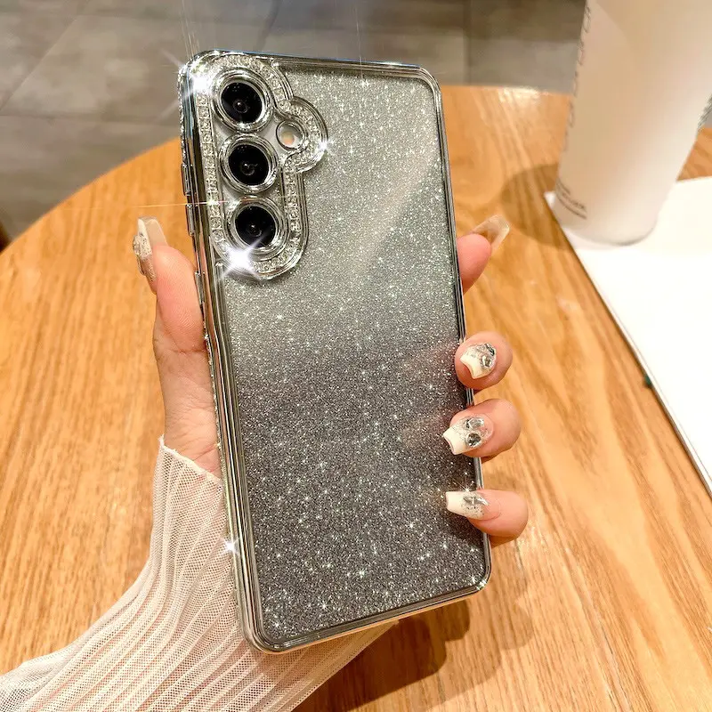 Case for Samsung Smartphone A07 A17 A36 A56 A06 A16 A26 A14 A34 A54 A15 A25 A24 A35 A55 A05s 5G Luxury Gradient Color Plating Clear Bling Glitter Rhinestones Glossy Cover Decorative Smartphone Protector Shockproof Protective Case Soft Cover Accessories