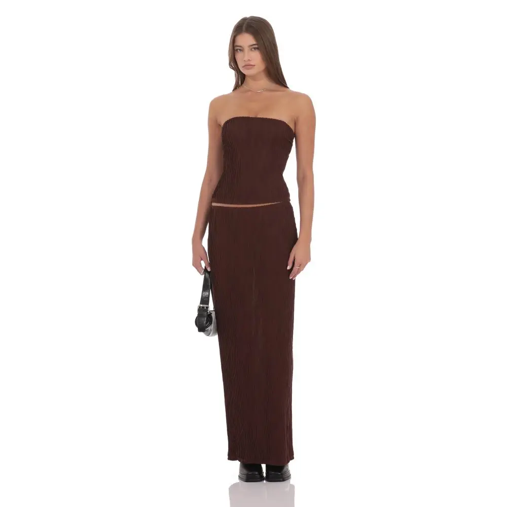 Textured Sheer Maxi Skirt in Brown