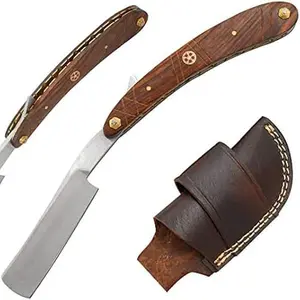 Old Ram Handmade Straight Razor J2 Steel Cutthroat Razor for Shaving 9.5 Inch Length with Leather Sharpening Strop and Mosaic Pin Handle