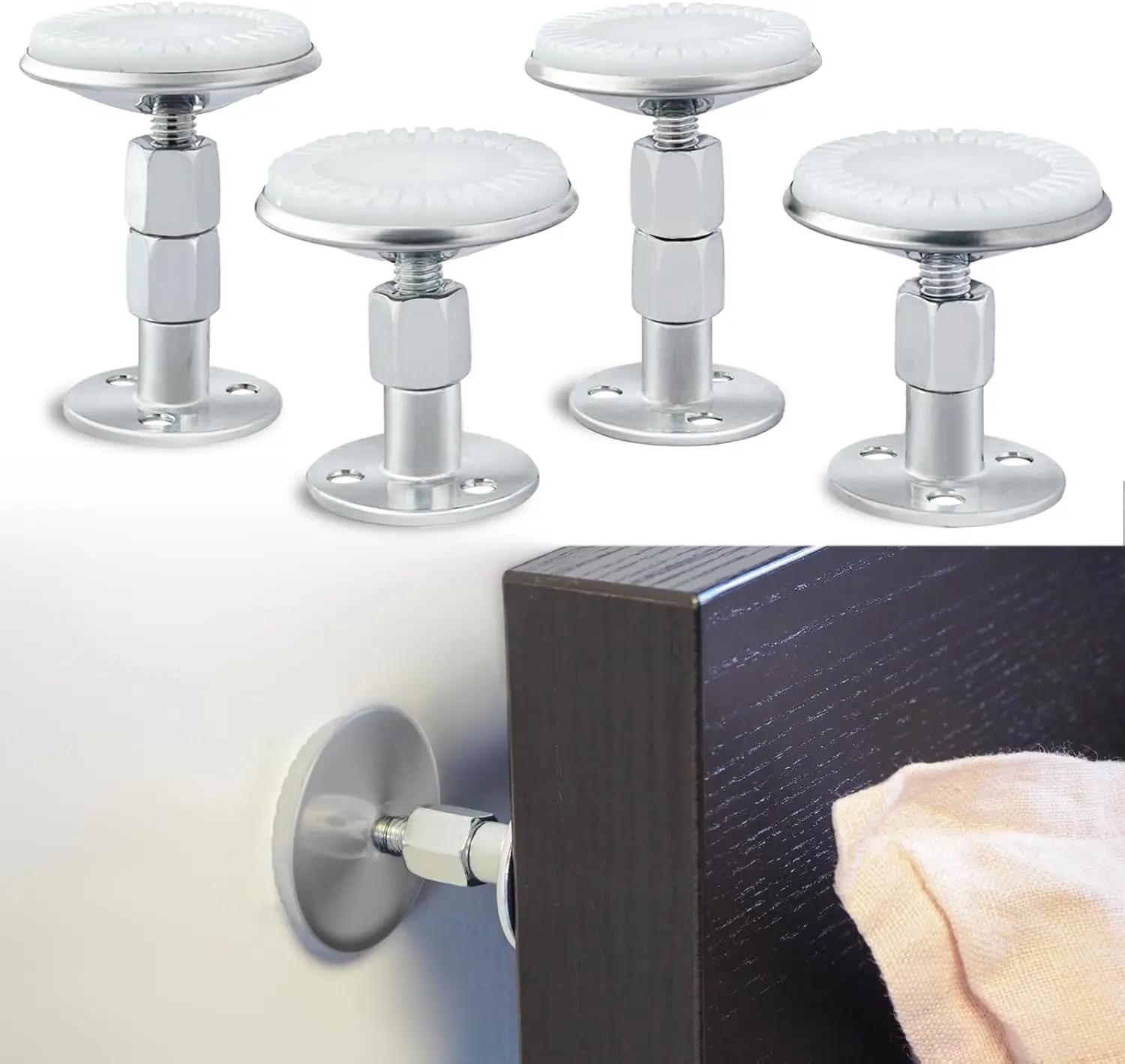 4PCS Upgraded Headboard Stoppers for Wall, Adjustable Bed Noise Stopper with Wall Protection, Bed Stoppers for Headboard for Bed Frame, Sofa, Cabinet, Easy to Install (1.3in-3.4in)