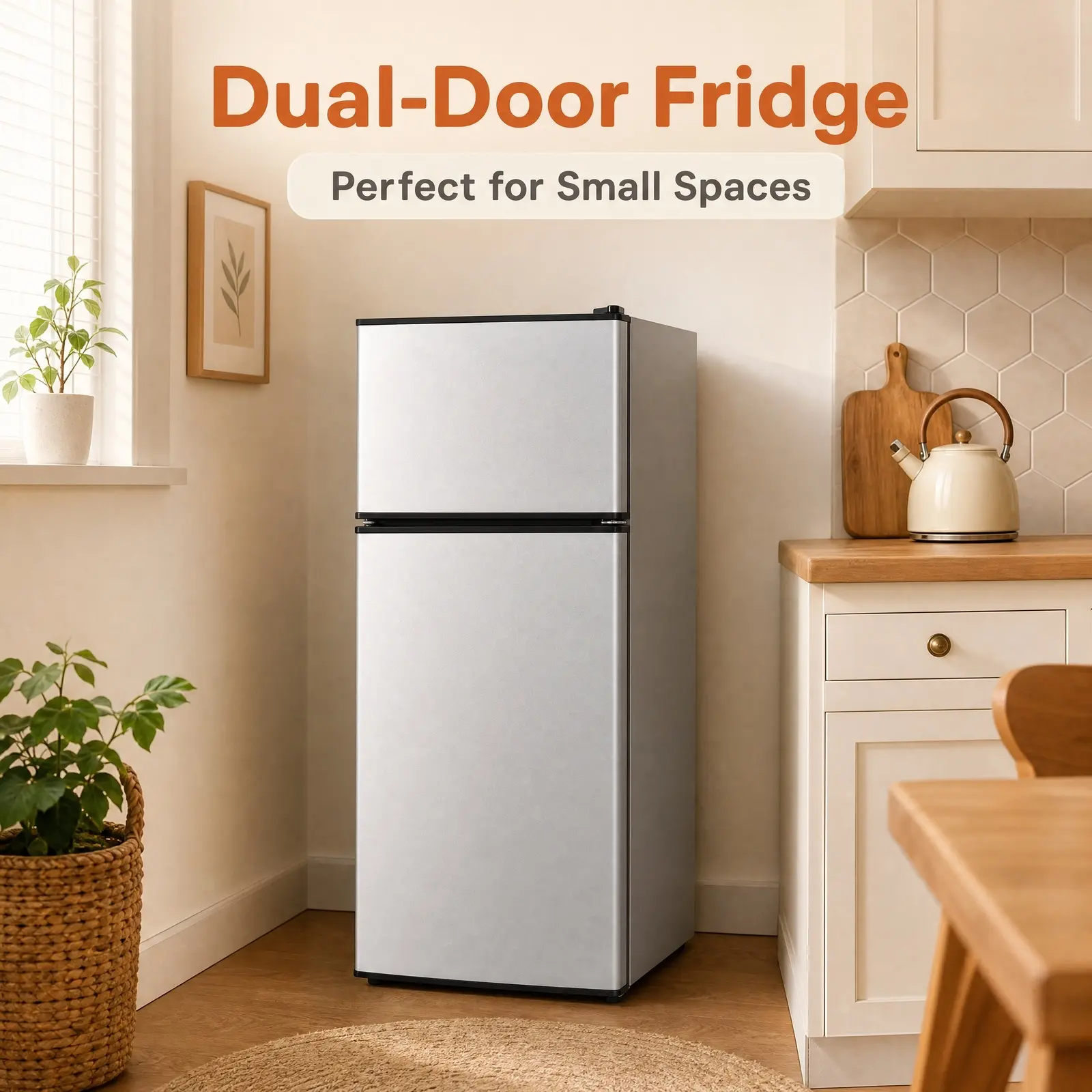 Dual Door Mini Fridge 4.11 Cu Ft - Compact Refrigerator with Independent Freezer & Fridge Zones, Sturdy Metal Hinges, Clear Shelves, for Apartment Dorm Office