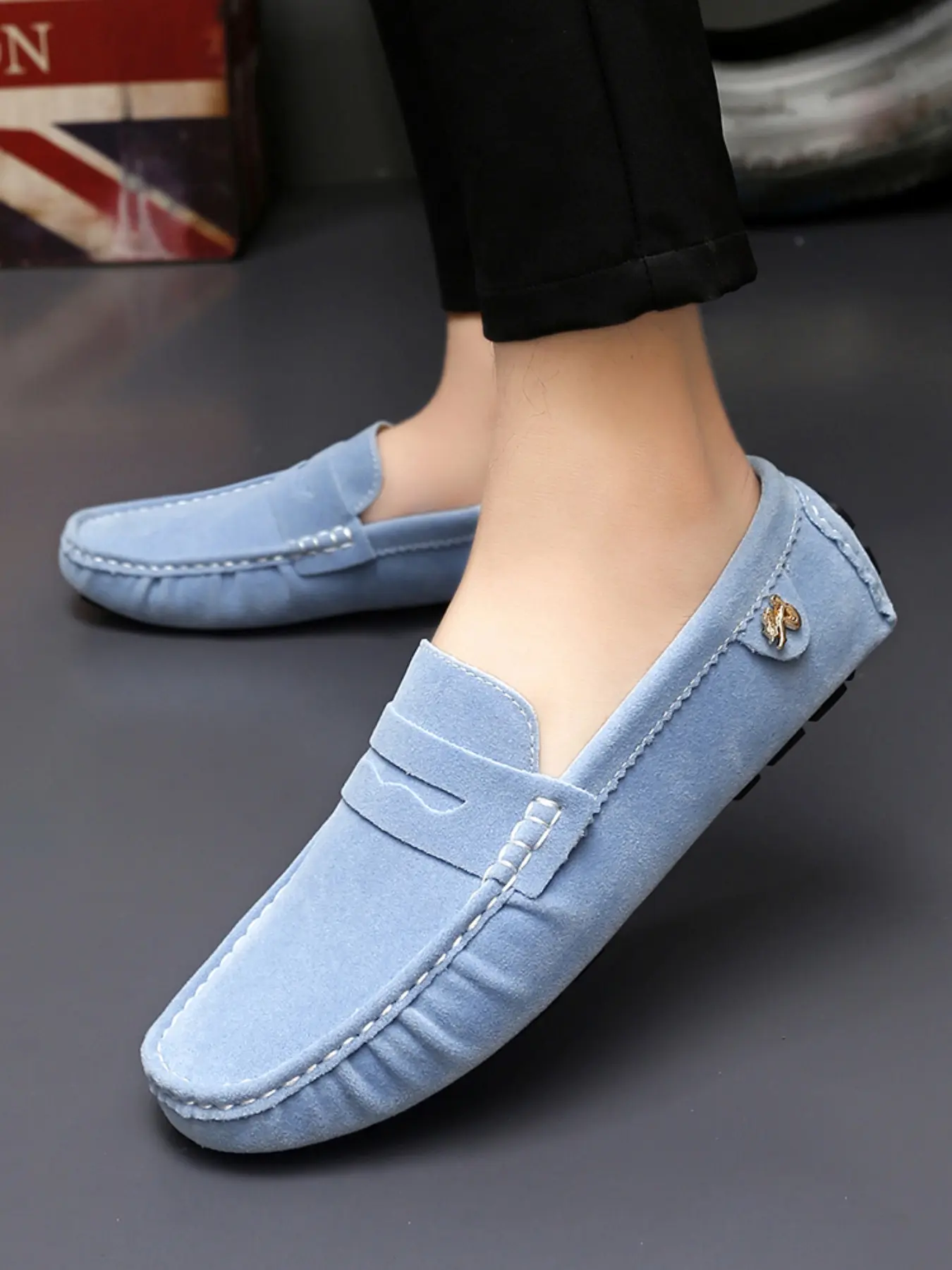 Simple Solid Color Loafers, Men's and Women's Penny Hand-stitched Suede Loafers, Slip-on Moccasins, Flat Boat Shoes, Fashion Shoes, Versatile and Slimming, Suitable for Commuting, Driving, Parties, Business Casual Work, Lightweight Loafers