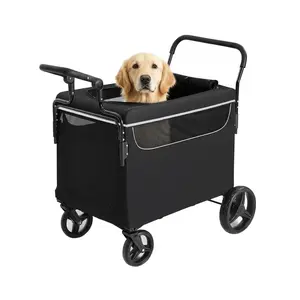 All Terrain Dog Stroller Wagon, Large & Medium Dog Pet Cart with Ramp, Foldable 2-in-1 Push-Pull Design, One-Step Brake System