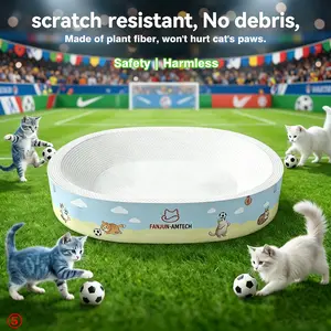 tiktokshopmemorialday Heavy-Duty Corrugated Paper Cat Scratcher Bed, Classic Design with Anti-Slip Base, Cartoon Print, No Paper Shreds, for Play and Sleep Cat Furniture cool cat stuff cat stuff for indoor Scratching Posts