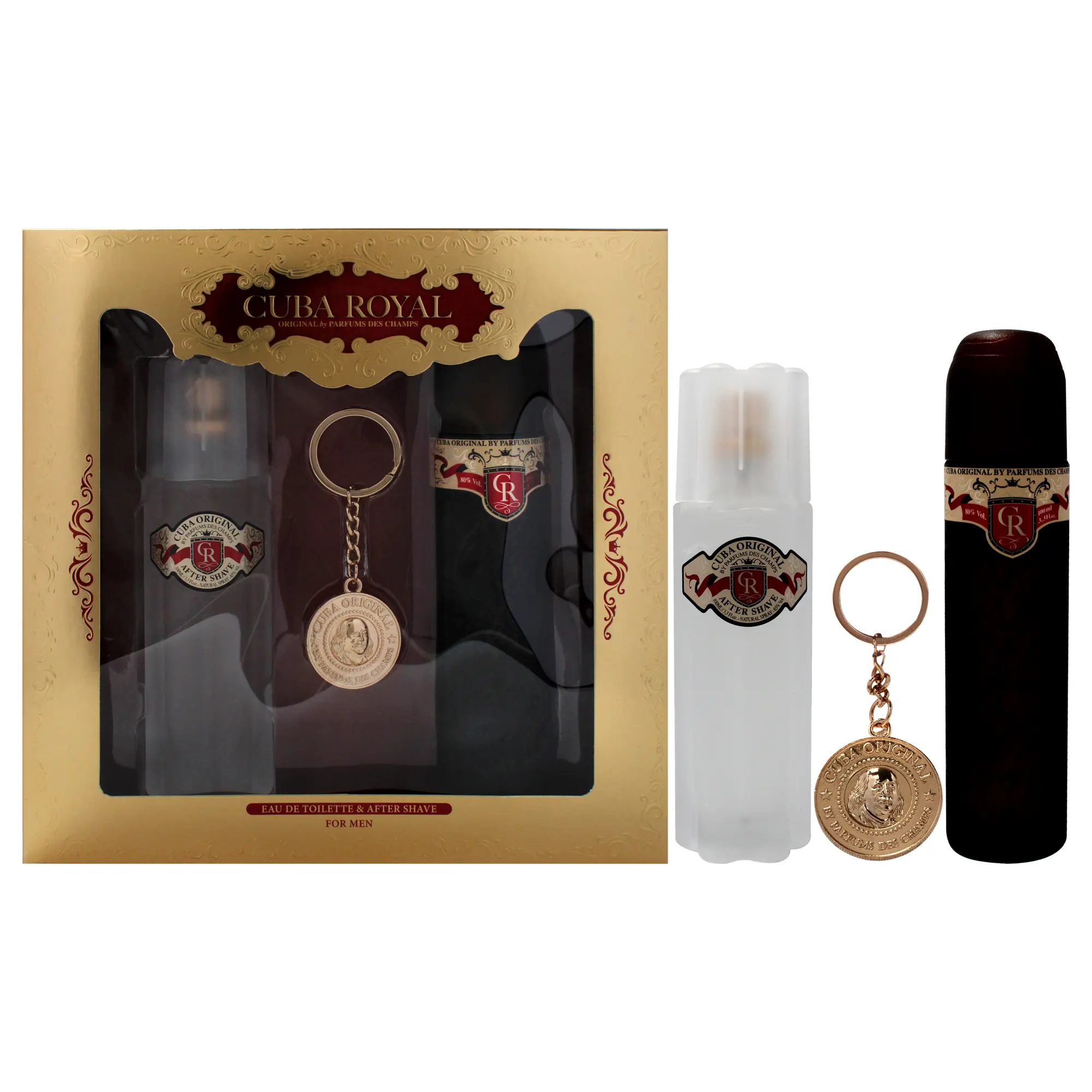 Cuba Royal by Cuba for Men - 3 Pc Gift Set 3.3oz EDT Spray, 3.3oz After Shave, Key Chain