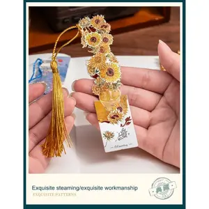 Exquisite Patterns Chinese Style Metal Floral Bookmark with Tassel Gift Box for Reading Present to Classmates Teachers Friends