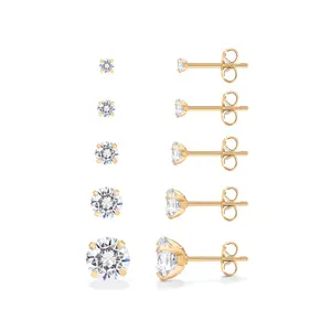 PAVOI 14K Gold Plated Five Pairs Stainless Steel Stud Earrings Set for Women - Hypoallergenic 5 Earrings Pack - Premium Cubic Zirconia Studs