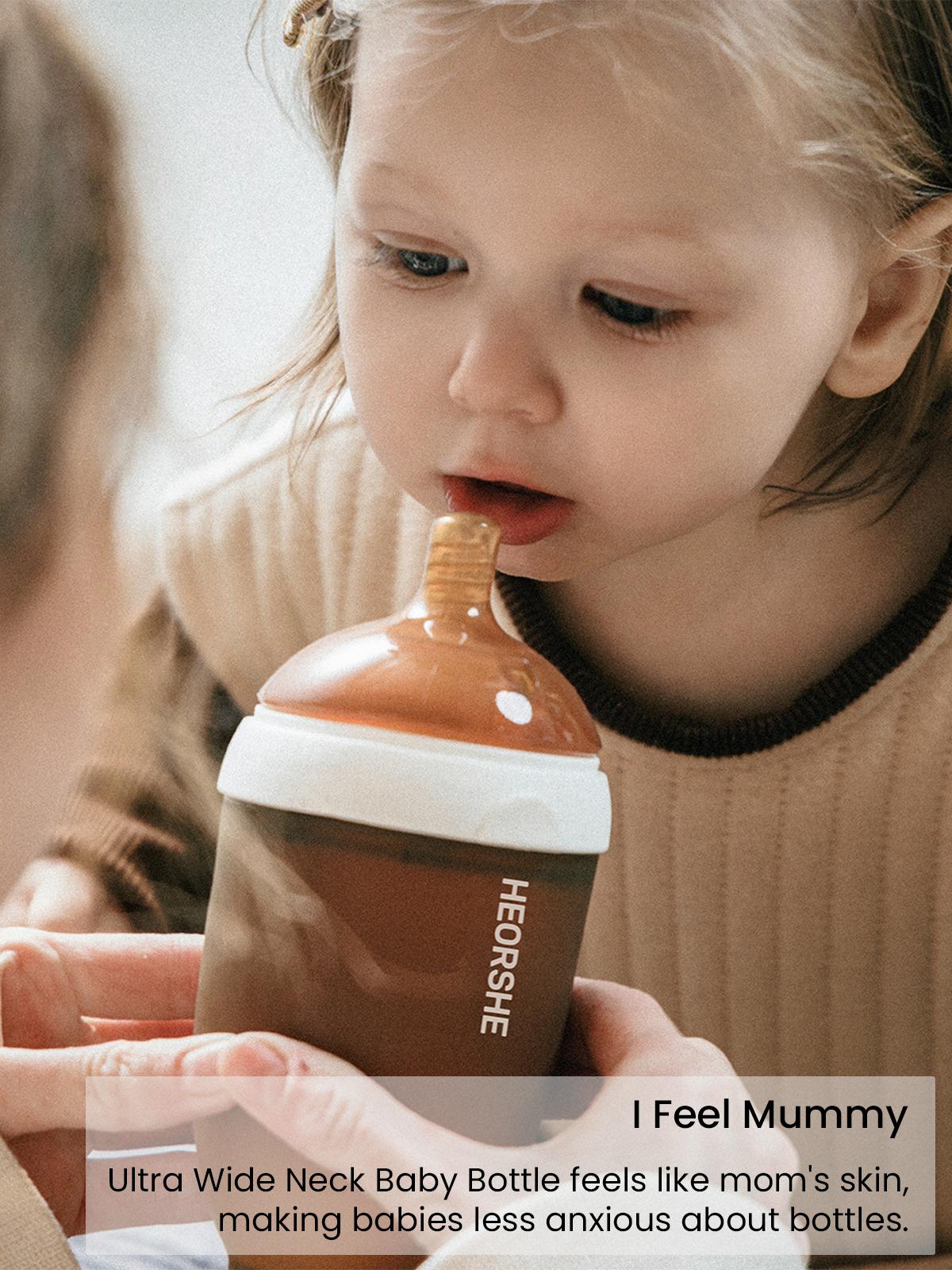 HEORSHE Reddot winner best of the best Innovative Anti-Choke Wide Neck Baby Feeding Bottle feeder, boottleBPA-Free Silicone Nipple for Natural Feel,Easy-Clean Design, Safe & Durable for Infants,6+ Months(240ml)