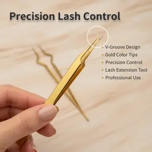 Lash Isolation Tweezers for Lash Extension Artists - V-Groove Design, Gold Precision Tips, Practical Beauty Makeup Tool