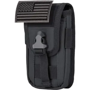 Tactical Phone Holster Pouch, Tactical Smartphone Pouches Cellphone Case Molle Gadget Bag Molle Attachment Belt Holder Waist Bag for 4.7"-6.9" with US Flag Patch for iPhone 16 Pro/15 Pro