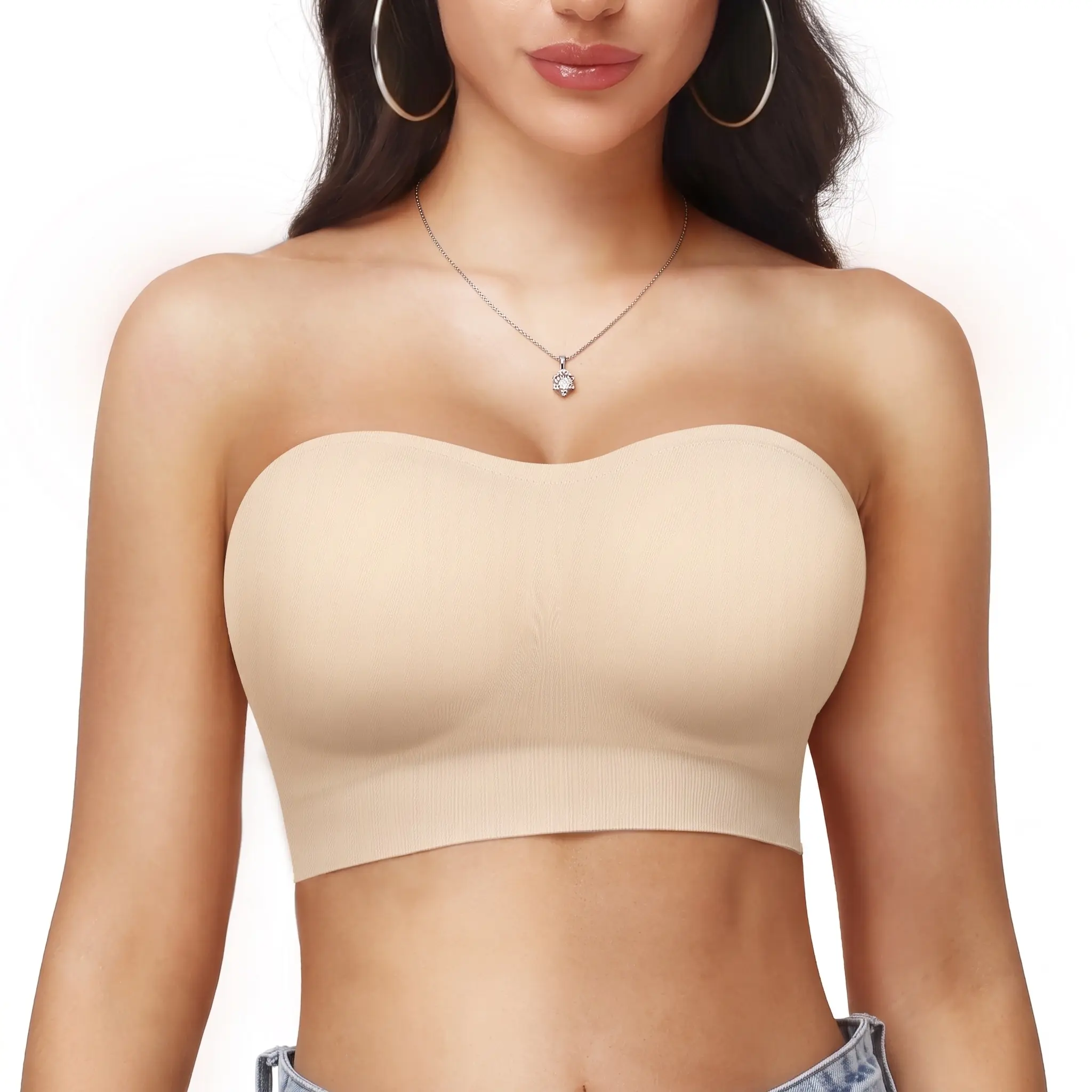 PoseFree Seamless Push Up Strapless Bra for Women Non-Slip Silicone Bandeau Bra with Fabric & Clear Straps Wireless Tube Top DealsForYouDays Cleavage Bra Adjustable Bras