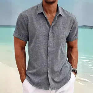 Men's Loose Undershirt Cotton and Linen Shirt Beach Large Size Men's Short-sleeved Shirt