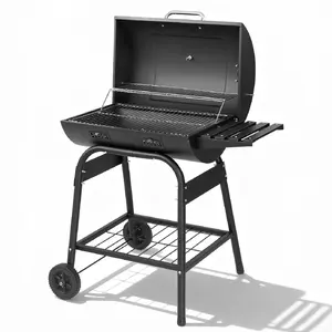 Upgraded Barrel Charcoal Grill with 2 Sides Table, BBQ Grill Outdoor Smoker with Wheels for Party Garden Patio and Backyard Cooking 39''D × 24''W × 46''H (Upgraded Grill w/Side Table)