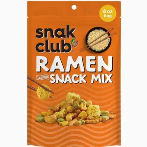 Snak Club Ramen Flavored Snack Mix, Crunchy Ramen Pieces, Toasted Corn, Sesame Sticks, Peanuts, Cashews, Soybeans, Edamame, 8 oz Resealable Bag