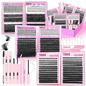 YIDUO 10 Styles Lash Clusters Kit 50D/60D/80D/100D/200D/300D/Bottom/Spike/Manga/Volume 5-20mm Eyelash Extension 1488 Pcs D-Curl With Lash Bond and Seal, Lash Remover, Lash Tweezers, Eyelash Brush DIY, DIY Volume Eyelashes, Diy Personal Lashes