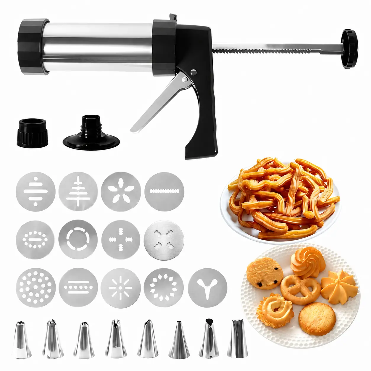 Premium Stainless Steel Cookie Press Bakeware Set - 13 Discs, 8 Tips - Ideal Baking Gift for Christmas, Mother's Day