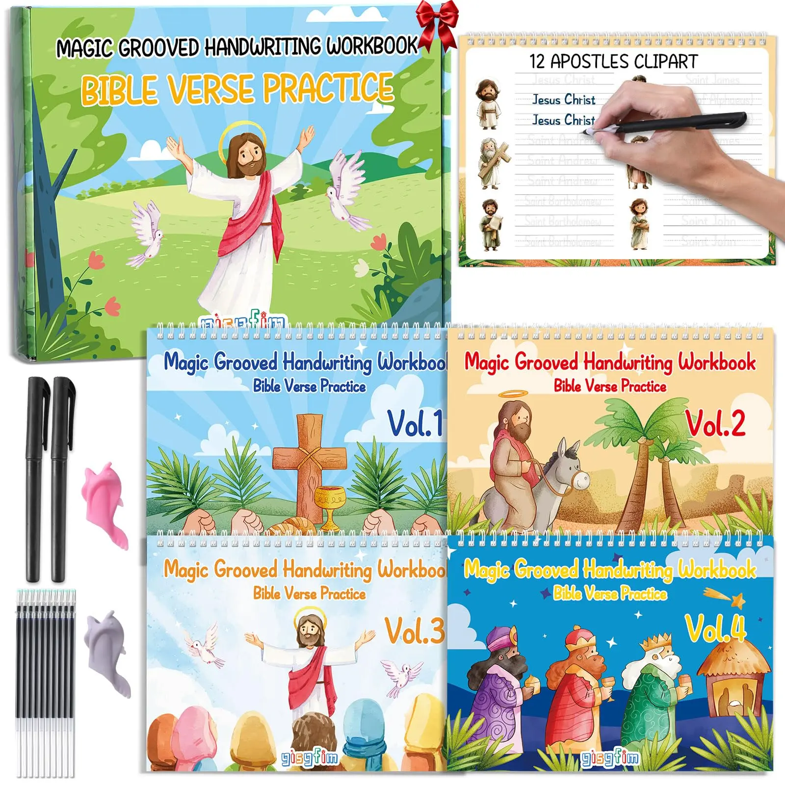 GISGFIM Reusable Grooved Handwriting Tracing Copybooks for Kids Ages 3-8, Christian Teaching Supplies for Church Sunday School, Classroom Back to School Gifts for Kids Prizes